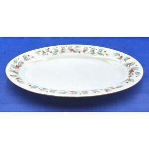 China Pearl NOEL Oval Serving Platter Holly Berries Gold Trim 14" Long